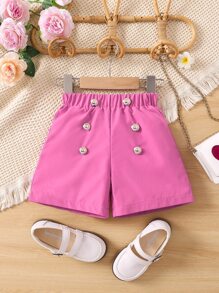 Toddler Girls Button Detail Shorts - Hot Pink - View 1