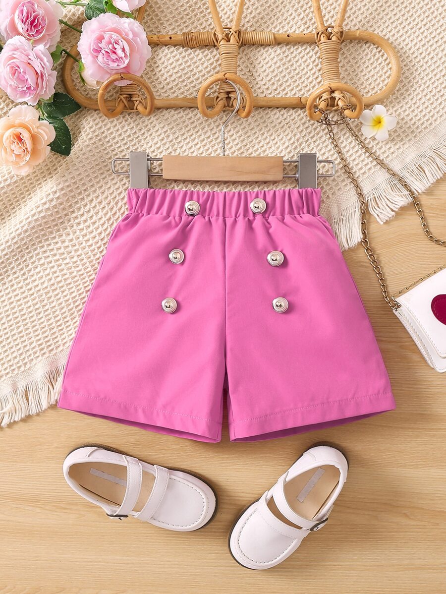 Toddler Girls Button Detail Shorts - Hot Pink - View 1