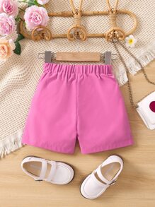 Toddler Girls Button Detail Shorts - Hot Pink - View 2