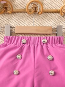 Toddler Girls Button Detail Shorts - Hot Pink - View 3