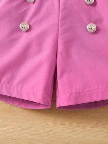 Toddler Girls Button Detail Shorts - Hot Pink - View 4