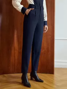 MOTF PREMIUM Women Suit Pants Túi Dây kéo màu trơn - Màu xanh hải quân - Xem 5