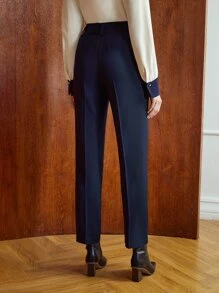 MOTF PREMIUM Women Suit Pants Túi Dây kéo màu trơn - Màu xanh hải quân - Xem 6