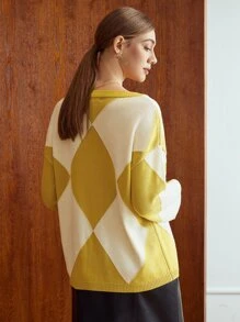 MOTF PREMIUM 羊毛混紡菱形印花套頭毛衣 - 彩色 - 查看 7