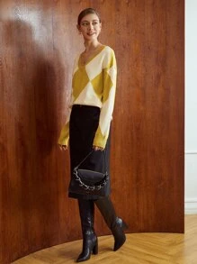 MOTF PREMIUM 羊毛混紡菱形印花套頭毛衣 - 彩色 - 查看 5