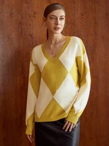 MOTF PREMIUM 羊毛混紡菱形印花套頭毛衣 - 彩色 - 查看 6