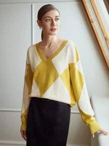 MOTF PREMIUM 羊毛混紡菱形印花套頭毛衣 - 彩色 - 查看 2