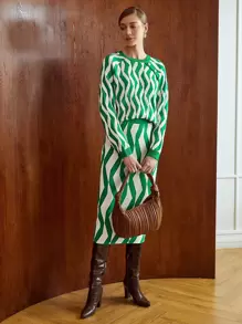 MOTF PREMIUM WOOL-MIX WAVE PATTERN KNIT SKIRT - Green - View 5