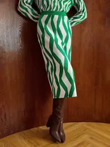 MOTF PREMIUM WOOL-MIX WAVE PATTERN KNIT SKIRT - Green - View 6