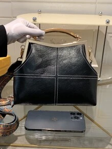 Stitch Detail Square Bag - Black - View 3