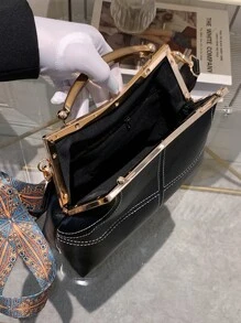 Stitch Detail Square Bag - Black - View 4