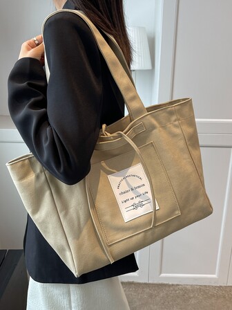 Slogan Patch Decor Shoulder Tote Bag