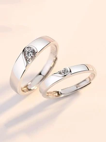 2 piezas Anillo pareja con diseño de diamante de imitación - Multicolor - Ver 2