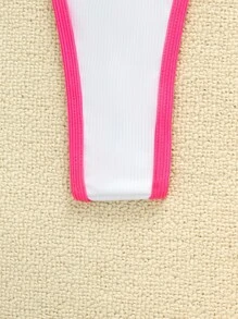 Contrast Binding Halter Triangle Summer Beach Bikini Set With Beach Skirt