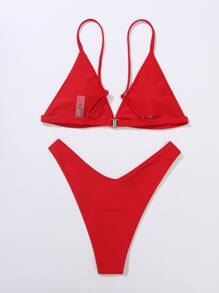 SHEIN Swim Bộ bikini cắt cao tam giác đồng bằng đi biển mùa hè - Đỏ - Xem 5