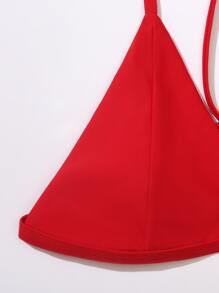 SHEIN Swim Bộ bikini cắt cao tam giác đồng bằng đi biển mùa hè - Đỏ - Xem 6