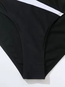 Swim Lushoire Summer Beach Color Block One Piece Swimsuit - Black and White - View 8