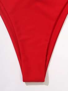 SHEIN Swim Bộ bikini cắt cao tam giác đồng bằng đi biển mùa hè - Đỏ - Xem 7