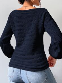 Chiquease Batwing Sleeve Pointelle Knit Jumper - Navy Blue - View 2