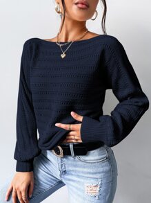 Chiquease Batwing Sleeve Pointelle Knit Jumper - Navy Blue - View 4