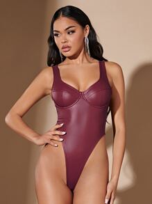 SHEIN BAE Body unicolor PU - Burdeos - Ver 4