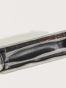 Lightweight,Business Casual Metallic Scallop Detail Novelty Bag For Teen Girls Women College Students,Rookies & White-Collar Workers Perfect For Office,College,Work,Business,Commute,Outdoors,Travel,Outings, Funky, Punk & Bag For Street Wear - Silver - View 6