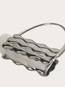 Lightweight,Business Casual Metallic Scallop Detail Novelty Bag For Teen Girls Women College Students,Rookies & White-Collar Workers Perfect For Office,College,Work,Business,Commute,Outdoors,Travel,Outings, Funky, Punk & Bag For Street Wear - Silver - View 7