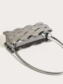 Lightweight,Business Casual Metallic Scallop Detail Novelty Bag For Teen Girls Women College Students,Rookies & White-Collar Workers Perfect For Office,College,Work,Business,Commute,Outdoors,Travel,Outings, Funky, Punk & Bag For Street Wear - Silver - View 8