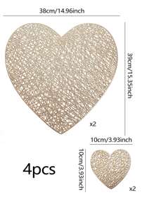 4pcs Hollow Out Design Heart Shaped Placemat - Gold - View 3
