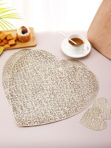 4pcs Hollow Out Design Heart Shaped Placemat - Gold - View 4