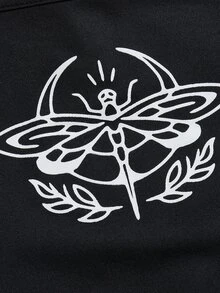 Liamashurst Graphic Print Contrast Mesh Ruched Sleeve Crop Top - Black - View 4