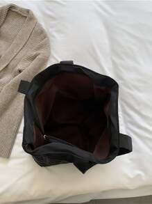 絎縫圖案單肩托特包 - 黑色 - 查看 4