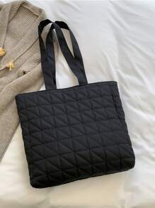 絎縫圖案單肩托特包 - 黑色 - 查看 5