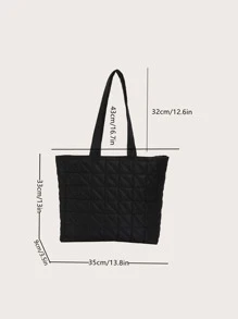 絎縫圖案單肩托特包 - 黑色 - 查看 8