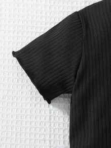 嬰兒字母圖案T恤和格紋百褶半身裙 - 黑與白 - 查看 4