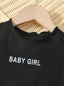 嬰兒字母圖案T恤和格紋百褶半身裙 - 黑與白 - 查看 6