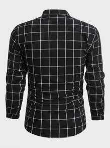 Manfinity Men Grid Print Pocket Patched Shirt - Black - View 2