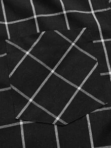 Manfinity Men Grid Print Pocket Patched Shirt - Black - View 4