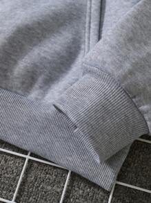 SHEIN EZwear Heart Print Kangaroo Pocket Drawstring Thermal Hoodie - Grey - View 5