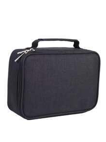 1/2 支彩色铅笔盒大容量铅笔盒带双头拉链多层盒，适用于彩色铅笔、马克笔和纯色中性笔 - 黑色 - 查看 1