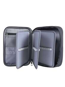 1/2 支彩色铅笔盒大容量铅笔盒带双头拉链多层盒，适用于彩色铅笔、马克笔和纯色中性笔 - 黑色 - 查看 2