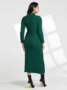 Modelyn Vestido con textura de cuello alto - Verde Oscuro - Ver 2