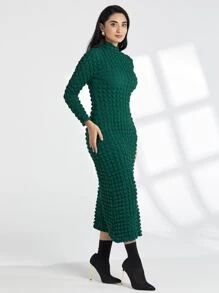 Modelyn Vestido con textura de cuello alto - Verde Oscuro - Ver 3