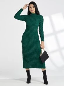 Modelyn Vestido con textura de cuello alto - Verde Oscuro - Ver 5