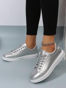 Zapatillas de skate de color metálico con cordón delantero - Plateado - Ver 2