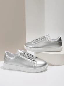 Zapatillas de skate de color metálico con cordón delantero - Plateado - Ver 4