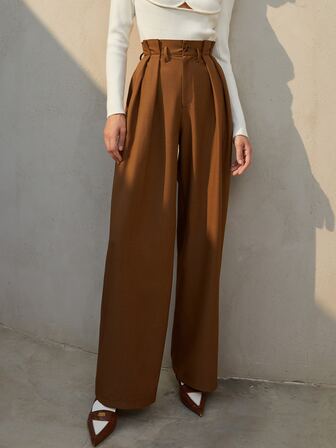 紙袋腰褶皺西裝褲