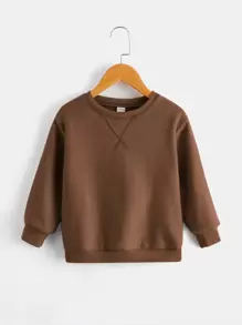 SHEIN Young Boy Cotton Solid Drop Shoulder Thermal Sweatshirt - Coffee Brown - View 1