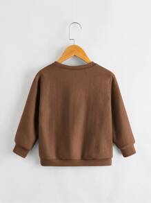 SHEIN Young Boy Cotton Solid Drop Shoulder Thermal Sweatshirt - Coffee Brown - View 2