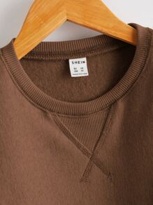 SHEIN Young Boy Cotton Solid Drop Shoulder Thermal Sweatshirt - Coffee Brown - View 3
